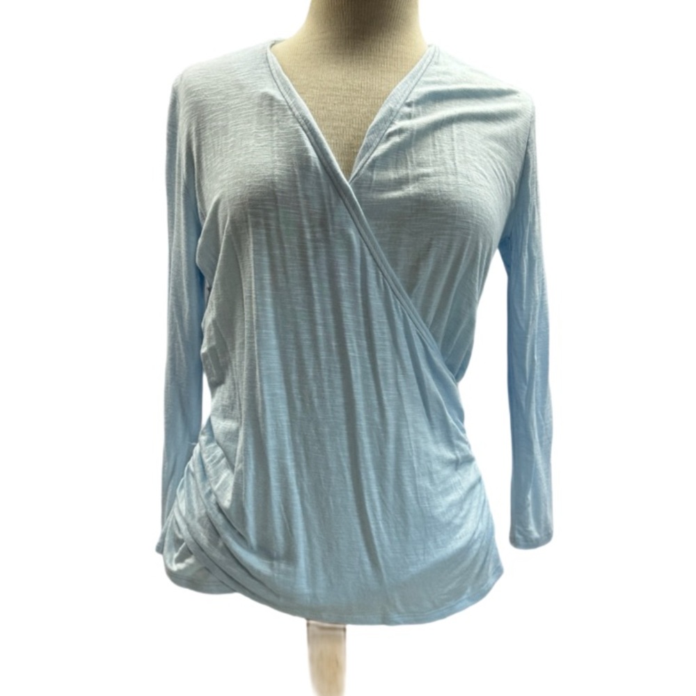 Light Blue Wrap-Front Long Sleeve Women's Top